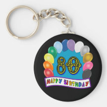 Joyeux quatre-vingtième anniversaire avec des ball porte-clef