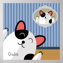 Joyful black and white dogs poster
