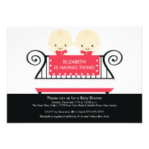 Jumeaux chics en ROUGE d'invitation de baby shower