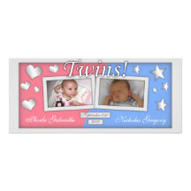 Jumeaux fille et annonces de naissance de garçon cartons d'invitation