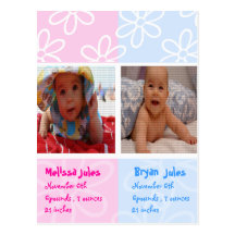 jumelle le photocard de faire-part de bébé cartes postales