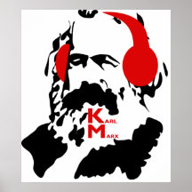 KARL MARX AVEC DES ÉCOUTEURS POSTER
