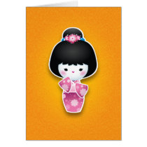 Kawaii Kokeshi (rose) cartes