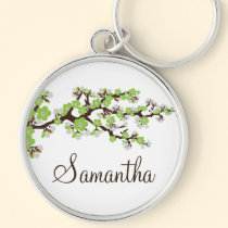 Keychain customisé par fleurs de cerisier (vert) porte-clés