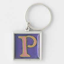 keychain initial, cloisonne, rose et pourpre de P Porte-clés