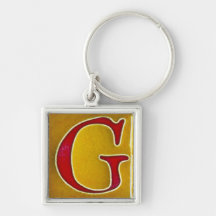 keychain initial de G, jaune transparent et rouge Porte-clé