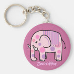 Keychain mignon avec l'éléphant rose et le nom porte-clés