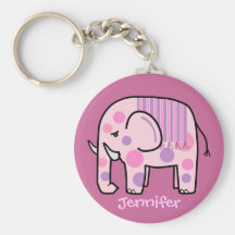 Keychain mignon avec l'éléphant rose et le nom porte-clés