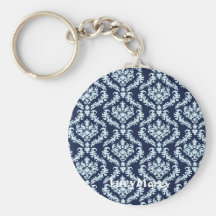 Keychain tribal bleu de damassé porte-clés