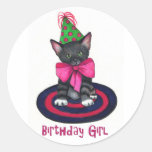 Kitty avec l'arc rose : Fille d'anniversaire : Cra Adhésif Rond
