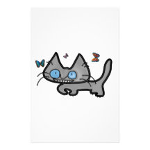 Kitty Curls Up With Butterflies Around Him Stationery Design