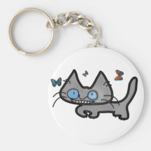 Kitty Curls Up With Butterflies Around Him Keychain