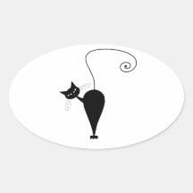 Kitty fantaisie noir 5 stickers ovales