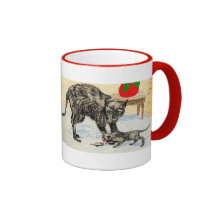 Kitty jouant avec le papa mug