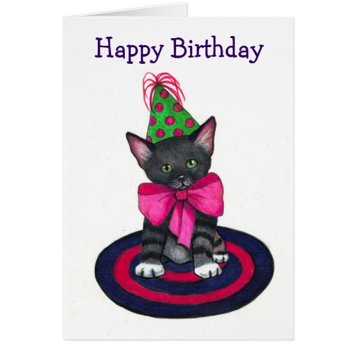 Kitty mignon avec le grand arc rose, chapeau de pa carte de vœux