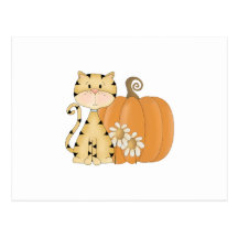 Kitty orange avec le citrouille cartes postales