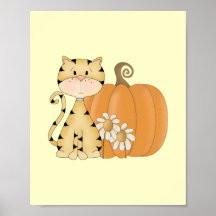 Kitty orange avec le citrouille posters