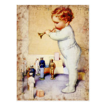 Klaxon de soufflement de bébé roux aux soldats cartes postales