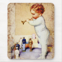 Klaxon de soufflement de bébé roux aux soldats tapis de souris