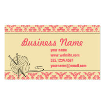 Knit tricotant le carte de visite rose de damassé