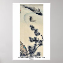 Koi sous une branche de pin par Maruyama, Okyo Uki Poster