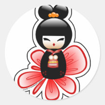 kokeshi-mickey-sfondo-t autocollant rond