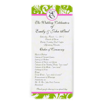 La damassé vert pomme et rose tourbillonne program invitations personnalisées