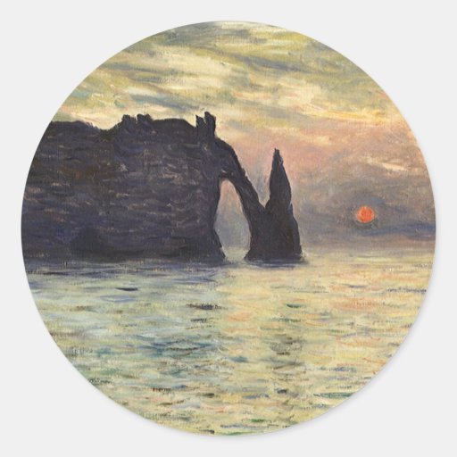 La falaise, Etretat, coucher du soleil par Monet,  Autocollants