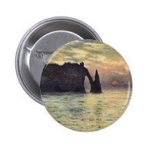 La falaise, Etretat, coucher du soleil par Monet,  Badge Avec Épingle