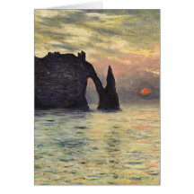 La falaise, Etretat, coucher du soleil par Monet,  Carte De Vœux