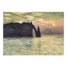 La falaise, Etretat, coucher du soleil par Monet,  Invitations Personnalisées
