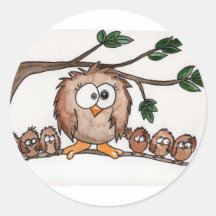 La famille de hibou autocollants ronds