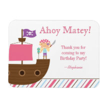 La fête d'anniversaire du pirate de la fille rose  magnets souples