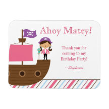 La fête d'anniversaire du pirate de la fille rose  magnet rectangulaire