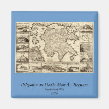La Grèce 1688/carte Peloponnesian grecque Magnets Pour Réfrigérateur