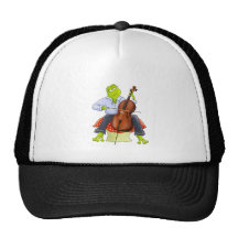 La grenouille joue le violoncelle casquette de camionneur