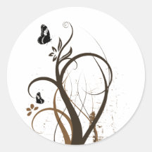 La grunge tourbillonne 2 papillons Brown Adhésifs Ronds