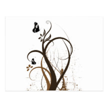 La grunge tourbillonne 2 papillons Brown Carte Postale
