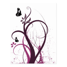 La grunge tourbillonne rose de 2 papillons carte postale