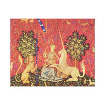 La licorne et la première image médiévale de tapis toile tendue sur châssis
