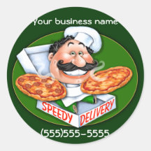 La livraison rapide de pizza de chef italien fou adhésif rond