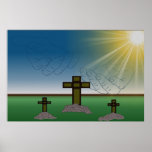 La main de Dieu au-dessus de la croix du Christ Affiche