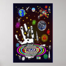 La main de l'humanité dans la copie de l'espace posters