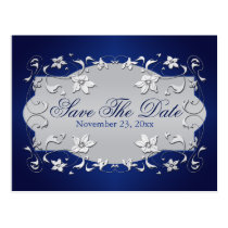 La marine, argent floral, coeurs sauvent la carte  cartes postales