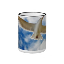 La mouette glissant en vol se ferment avec les cie tasses