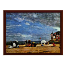 La plage chez Trouville par Boudin Eugène Carte Postale