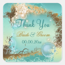 La plage "vous remercient" blanc d'aqua de mariage autocollant