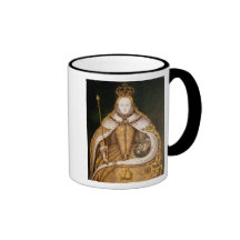 La Reine Elizabeth I dans des robes longues de cou Tasse