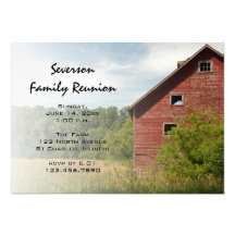 La Réunion de famille rouge rustique de grange Cartons D'invitation Personnalisés