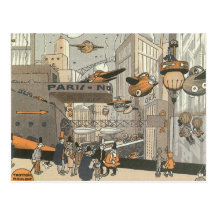 La science-fiction vintage Steampunk Paris urbain Carte Postale